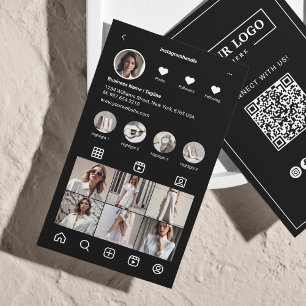 Tarjeta De Visita Análisis de Instagram Para Conectar Código QR Negr