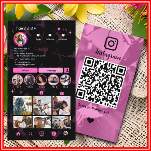 Tarjeta De Visita Análisis de Instagram para conectar QR rosa Hair S