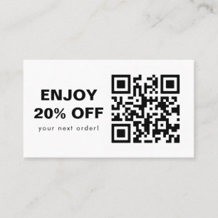 Tarjeta De Visita Analizar código QR Código de descuento en blanco y