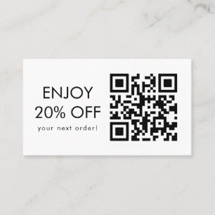 Tarjeta De Visita Analizar código QR Código de descuento en blanco y