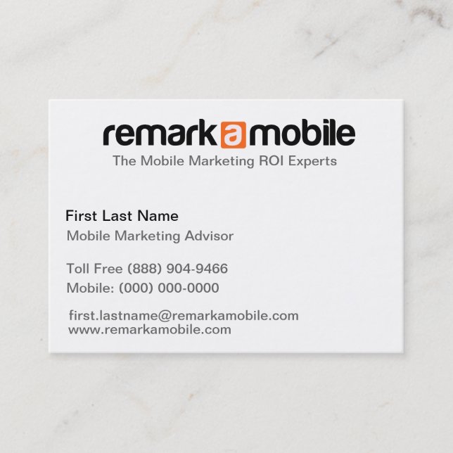Tarjeta de visita anaranjada de RemarkaMobile (Anverso)