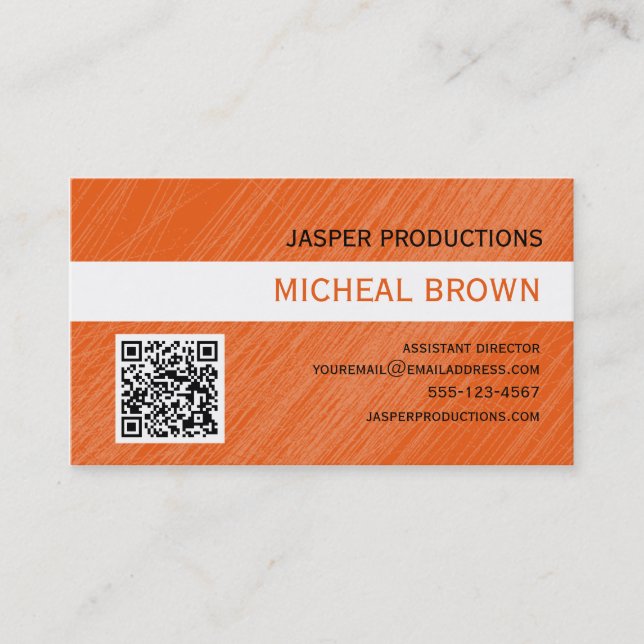 Tarjeta de visita anaranjada del código de QR (Anverso)