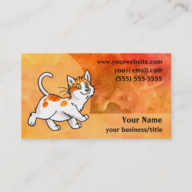 Tarjeta de visita anaranjada y blanca del gato - (Anverso)