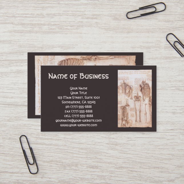 Tarjeta De Visita Anatomía dibuja esqueletos humanos Leonardo da Vin (Anverso/Reverso In Situ)