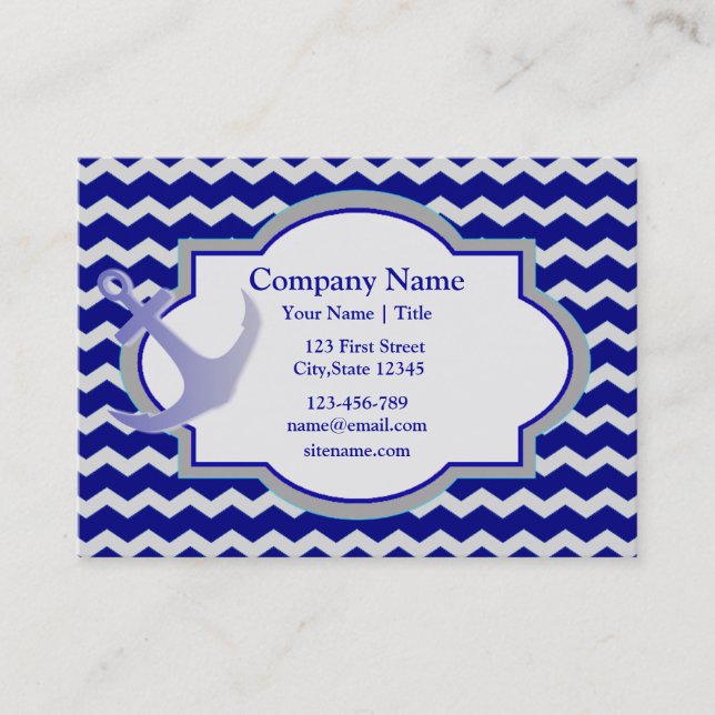 Tarjeta De Visita Anchor Nautical Chevron (Anverso)