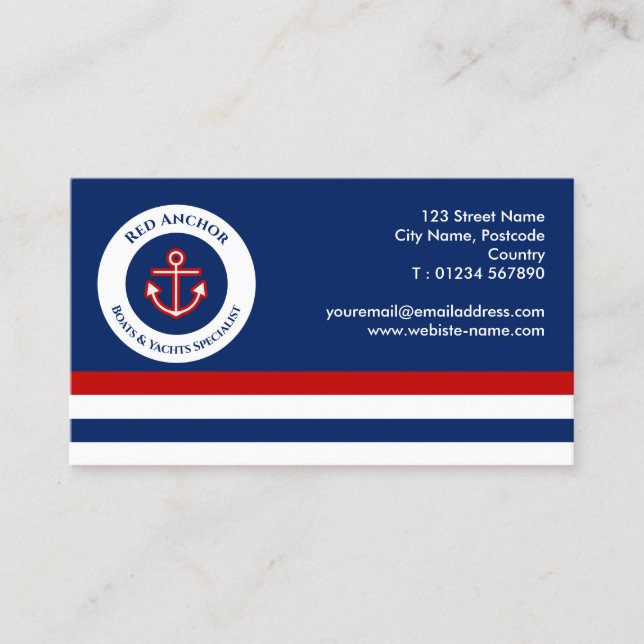 Tarjeta De Visita Anchor Rojo Yate Nautical Specialist (Anverso)