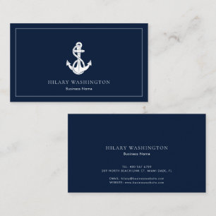 Tarjeta De Visita Ancla azul de la marina Elegante Nautical Simple