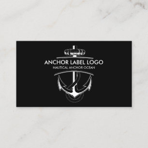 Tarjeta De Visita Ancla de barco náutico plana negra