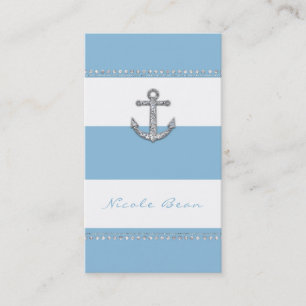 Tarjeta De Visita Ancla de diamante de rayas azules y blancas azul a