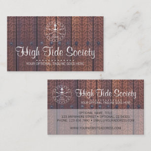 Tarjeta De Visita Ancla náutica en la playa de madera rústica del