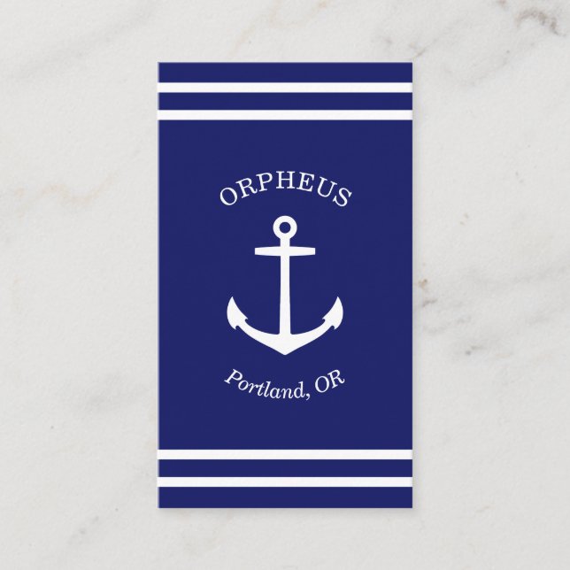 Tarjeta De Visita Ancla personalizado Emblem Nautical (azul) (Anverso)