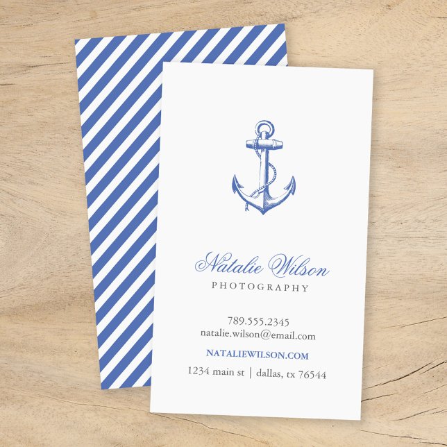 Tarjeta De Visita Anclaje azul vintage vertical (Subido por el creador)