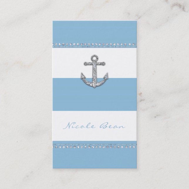 Tarjeta De Visita Anclaje de diamante con tiras azules y blancas (Anverso)