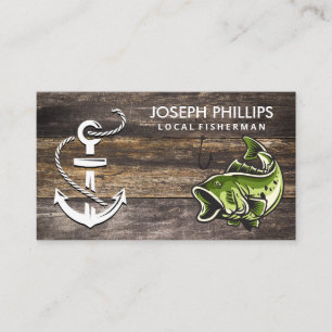 Tarjeta De Visita Anclaje de envío   Bass Fish   Madera