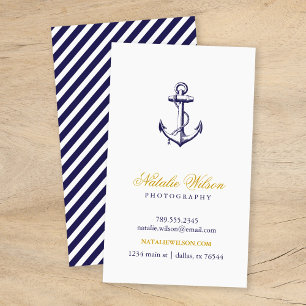 Tarjeta De Visita Anclaje de vintage azul de la marina vertical