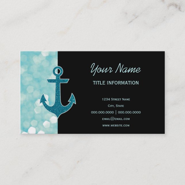 Tarjeta De Visita Anclaje del Purpurina náutico Aqua Bokeh (Anverso)