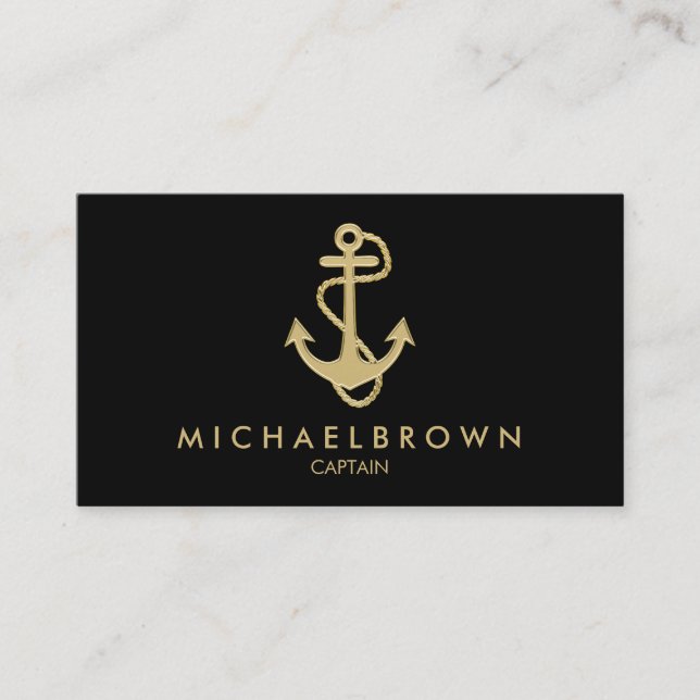 Tarjeta De Visita Anclaje náutico de oro negro (Anverso)