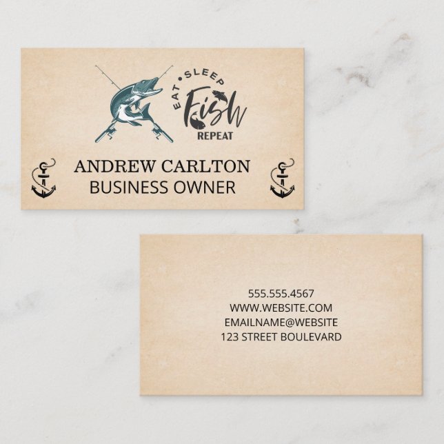 Tarjeta De Visita Anclas | Logo de Fish and Poles (Anverso / Reverso)