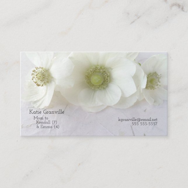 Tarjeta De Visita Anemones blancos sobre textura (Anverso)