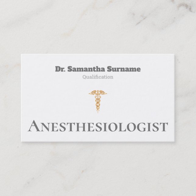 Tarjeta De Visita Anestesiólogo blanco gris caduceno (Anverso)