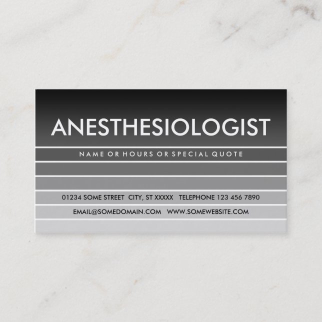 Tarjeta De Visita ANESTHESIOLOGIST gris de la muestra (Anverso)