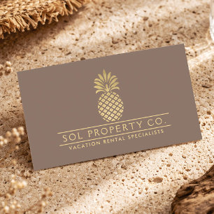 Tarjeta De Visita Anfitrión de Alquiler de Vacaciones Gold Pineapple