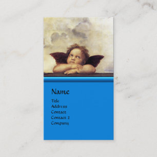 Tarjeta De Visita ANGEL Cherub Winged Monograma plata zafiro azul