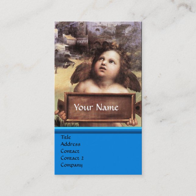 Tarjeta De Visita ANGEL Cherub Winged Monograma plata zafiro azul (Anverso)