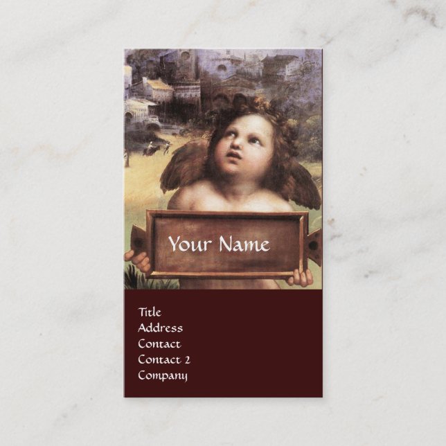 Tarjeta De Visita ANGEL Cherub Winged Monograma zafiro azul negro (Anverso)