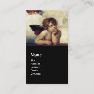 Tarjeta De Visita ANGEL Cherub Winged Monograma zafiro azul negro