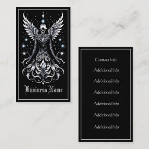 Tarjeta De Visita Ángel de tatuaje negro y plateado