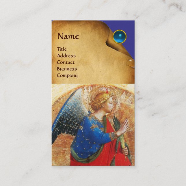 TARJETA DE VISITA ANGEL EN ORO ROJO Y AZUL (Anverso)