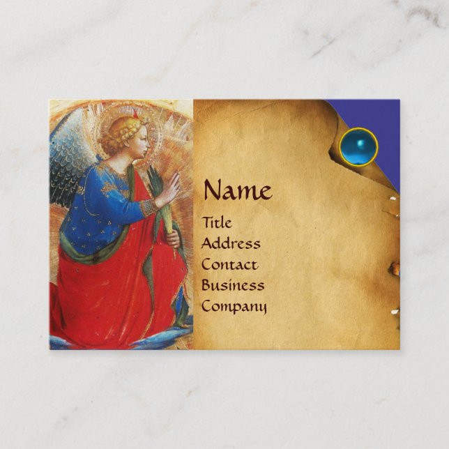 TARJETA DE VISITA ANGEL EN ORO ROJO Y AZUL (Anverso)