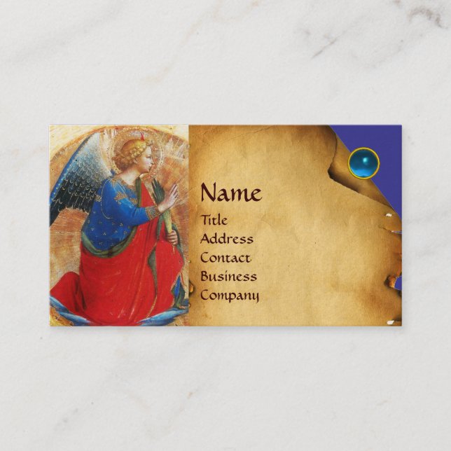 TARJETA DE VISITA ANGEL EN ORO ROJO Y AZUL (Anverso)