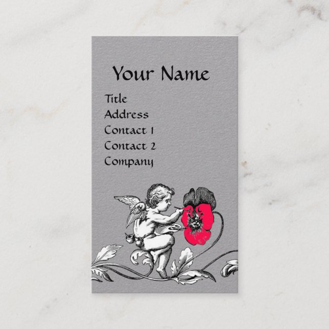 Tarjeta De Visita ANGEL PINTANDO UN Gris blanco MONOGRAMA DE FLORES  (Anverso)