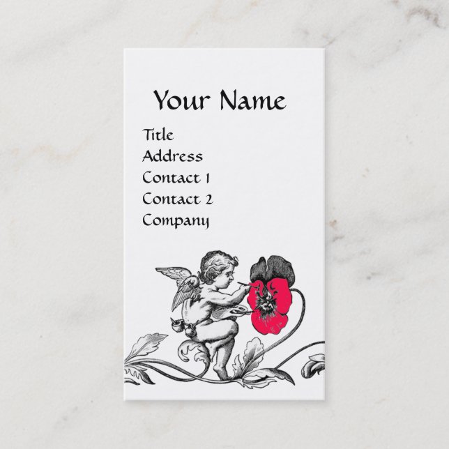 Tarjeta De Visita ANGEL PINTANDO UN MONOGRAMA DE FLORES ROSA Blanco  (Anverso)