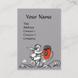 Tarjeta De Visita ANGEL PINTANDO UN ROJO FLORES MONOGRAM Gris blanco