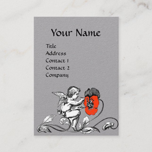 Tarjeta De Visita ANGEL PINTANDO UN ROJO FLORES MONOGRAM Gris blanco (Anverso)
