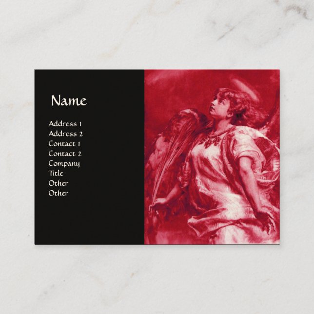 Tarjeta De Visita ÁNGEL ROMÁNTICO CON PESCADO EN ROJO, FUCHSIA Negro (Anverso)
