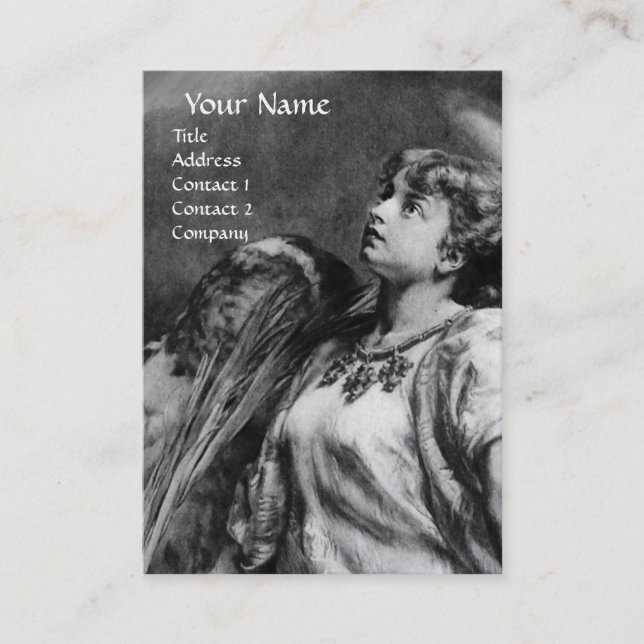 Tarjeta De Visita ÁNGEL ROMÁNTICO EN BLANCO NEGRO, metal plateado (Anverso)