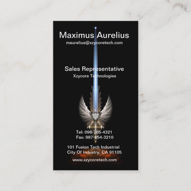 Tarjeta De Visita Angel Wing Sword De Arkledious Black Business Card (Anverso)