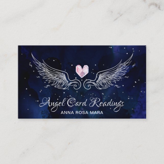 Tarjeta De Visita *~* Angel Wings Starry Night Sky Crystal Heart (Anverso)