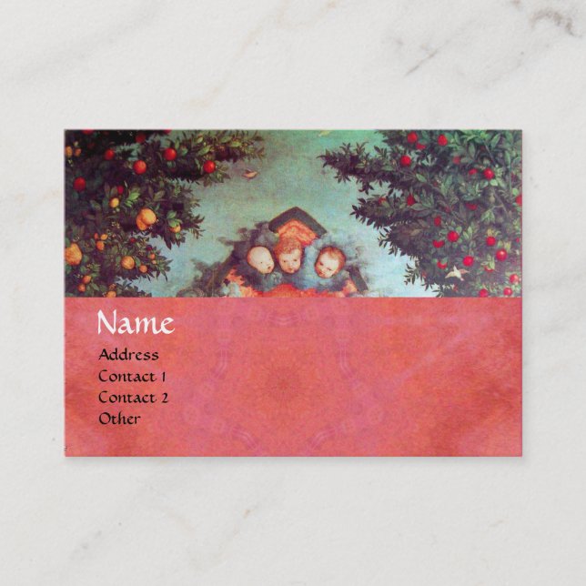 Tarjeta De Visita ANGELES PEQUEÑOS MONOGRAMA rosa rojo azul antiguo (Anverso)