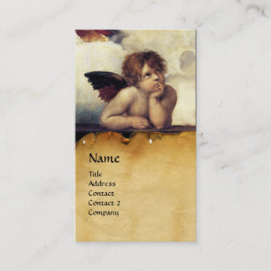 Tarjeta De Visita ANGELS Winged Cherub Monogra,Paechment ,Red Ruby