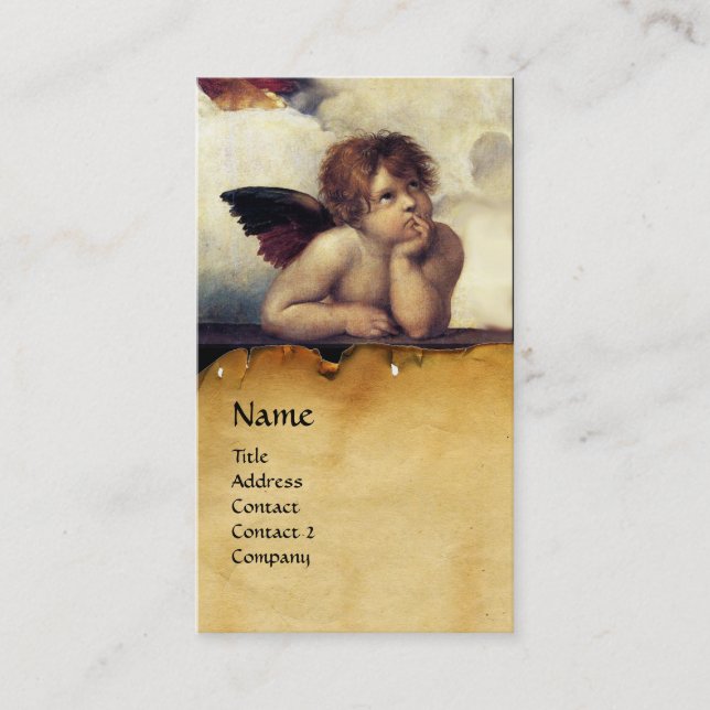 Tarjeta De Visita ANGELS Winged Cherub Monogra,Paechment ,Red Ruby (Anverso)