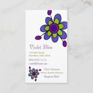 Tarjeta De Visita Añil y flores verdes de la diversión