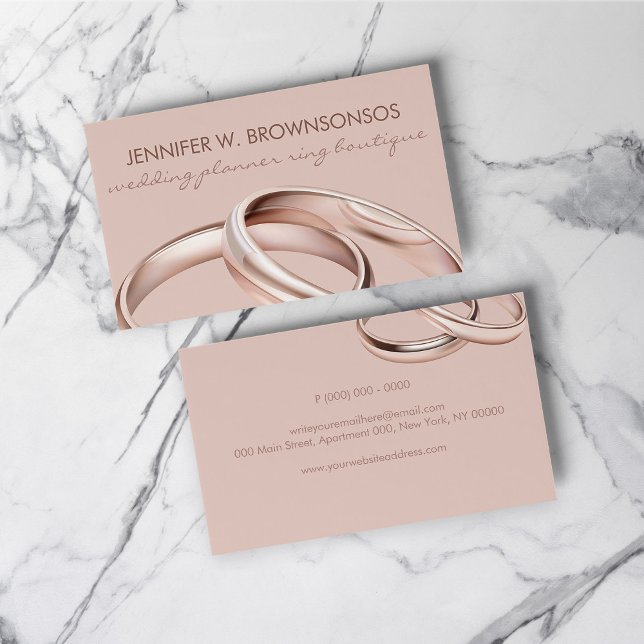 Tarjeta De Visita Anillo de Celebración de Boda de Oro Rosa (Rose gold Pink Wedding Celebration Ring Business Card)