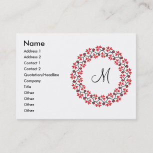 Tarjeta De Visita Anillo de flores rojas Monograma personalizado ini