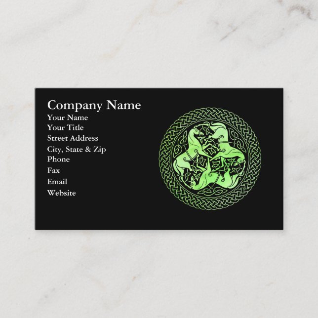 Tarjeta De Visita Anillo de nudo celta verde acuarela con caballos (Anverso)