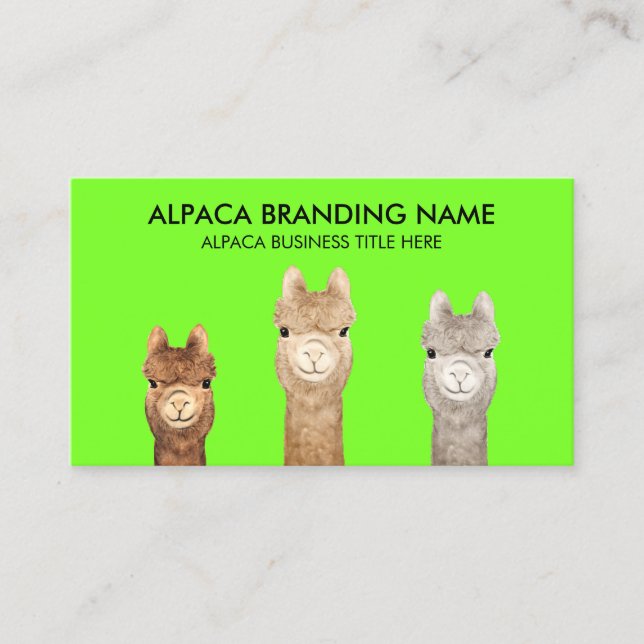 Tarjeta De Visita Animal de la Alpaca Verde Neon (Anverso)